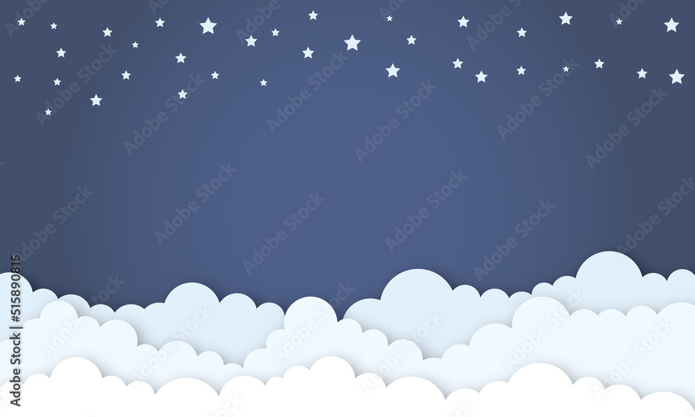 vector illustration paper art style stars and cloud in midnight