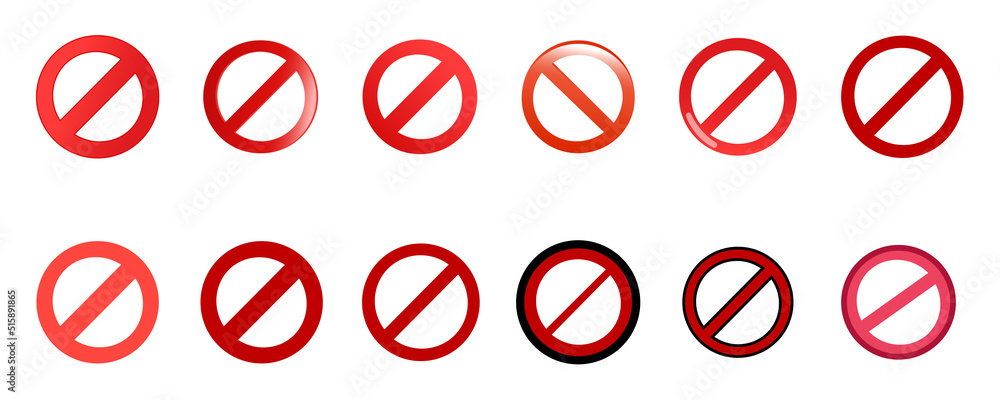 Red forbidden icons set on white background. Simple ban symbol. White background. EPS10 - obrazy, fototapety, plakaty 