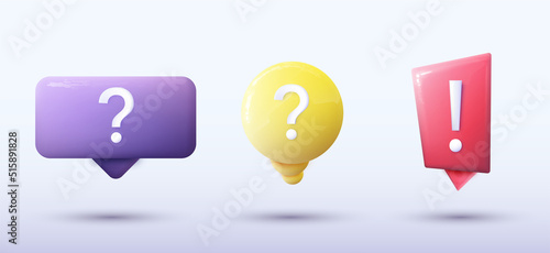 Message box with 3d question mark icon. A set of speech bubbles with a question mark. Vector illustration
