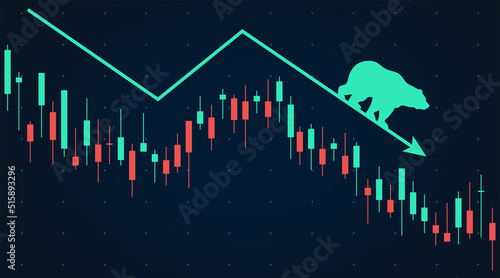 Bearish Market candle bar chart in falling down trend. Share  stock market, finance, financial, exchange, currency business vector illustration.	
