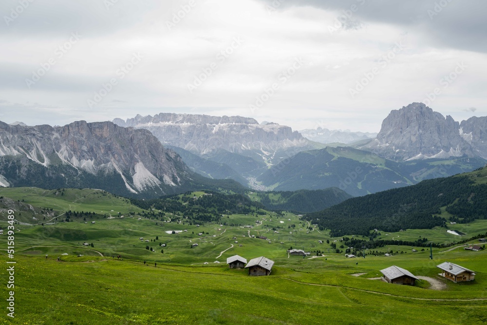 Green grass hills in the Dolomites