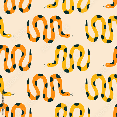 Jungle colorful snakes hand drawn vector illustration. Exotic tropical serpents seamless pattern for fabric or wallpaper.