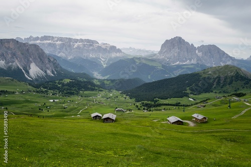 Green grass hills in Seceda at the Dolomites