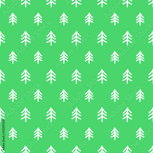 Green seamless pattern with white abstract trees.