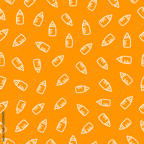Orange seamless pattern with white baby bottle.