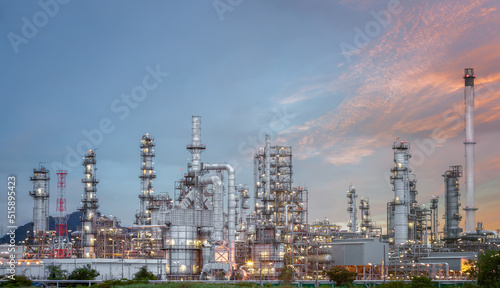 Obraz na plátně Refinery industry in Thailand An industrial area with the sky at sunset Oil and natural gas storage tanks, which are the petroleum refining industry