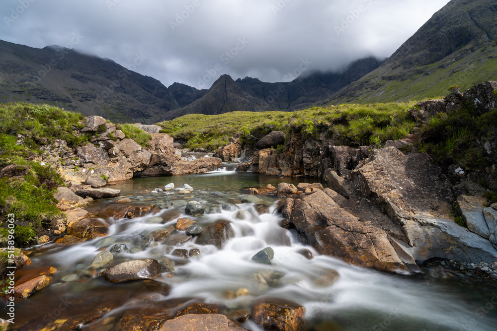 the idyllic and picturesque cascades and pools at the Fairy Pools of the River Brittle on the Isle of Skye the idyllic and picturesque cascades and pools at the Fairy Pools of the River Brittle on the Isle of Skye