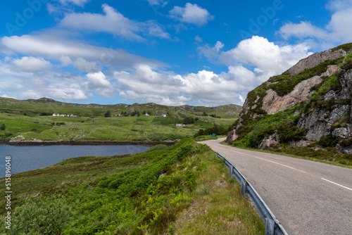 coastal road leading along the firths of the North West Highlands of Scotland