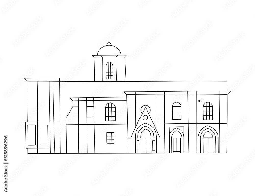 Vector line hand drawn illustration with Bedesten. North Nicosia, Cyprus. Ancient Religious Architecture