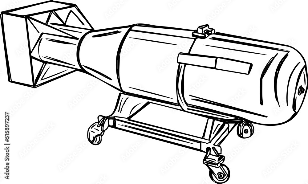 Sketch drawing of atom bomb, silhouette of atom bomb, bomb vector Stock
