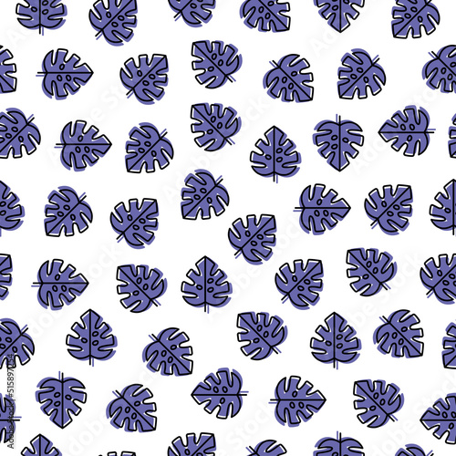 Outline monstera leaves seamless pattern. Very peri monstera leaves.