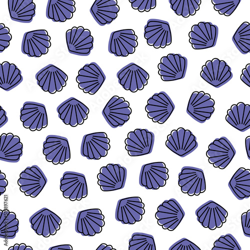 Very peri color seashell white background seamless pattern.