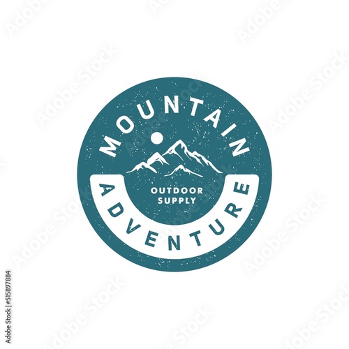 mountain adventure rustic vintage badge vector design .wanderlust Adventure logo. mountain with sun outdoor brand design icon logo illustration in circle badge