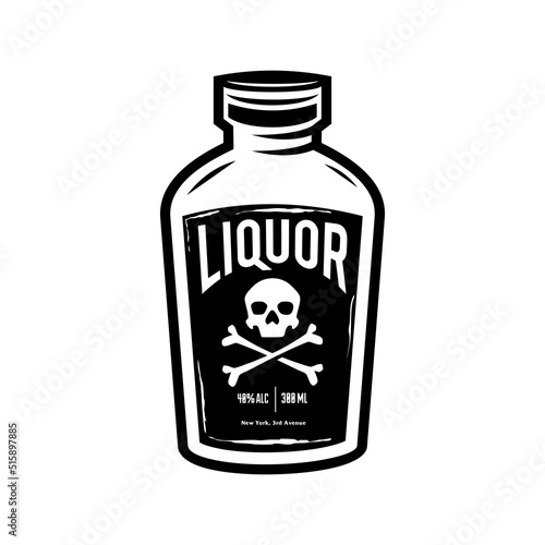Vintage black liquor Bottle Label Design with skull and crossbones. Retro Typography Elements. Concrete Background Texture. tattoo design with alcohol package bottle. 