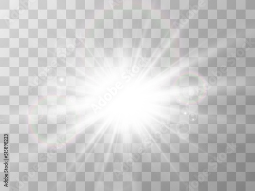 Bright beautiful star.Vector illustration of a light effect on a transparent background.© Olga