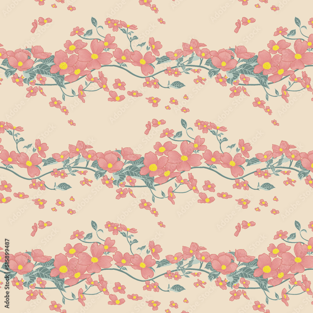 Seamless Floral Pattern With Dogwood Flowers in Vector