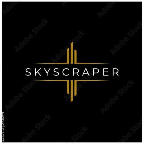 High Tower Real Estate Apartment Building Skyline for Skyscraper Architecture logo design