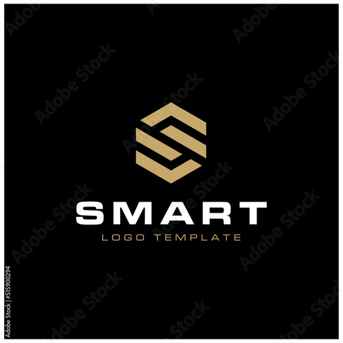 Golden Luxury Initial Letter S with hexagon shape logo design