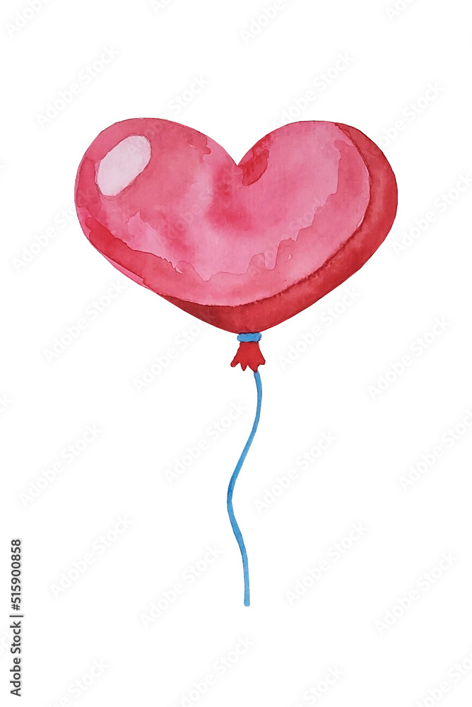 Helium pink watercolor balloon flying on white background.
