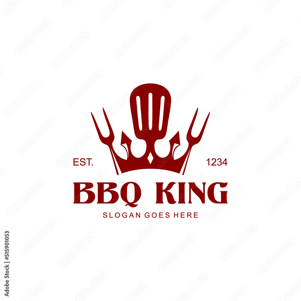 Obraz premium barbeque king logo.combination of king's crown with a spatula and grilling fork