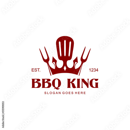 barbeque king logo.combination of king's crown with a spatula and grilling fork