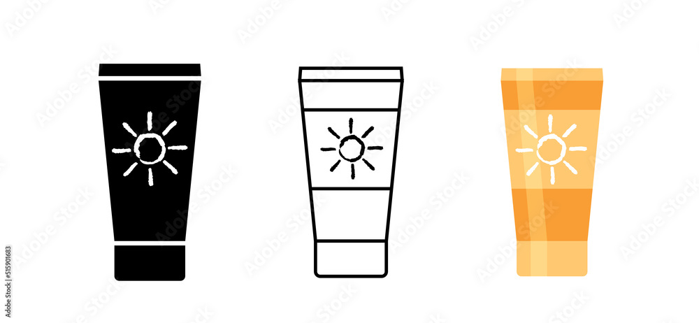 Spf Vector Sunscreen. Set of icons of a tube with cream and the inscription SPF ...