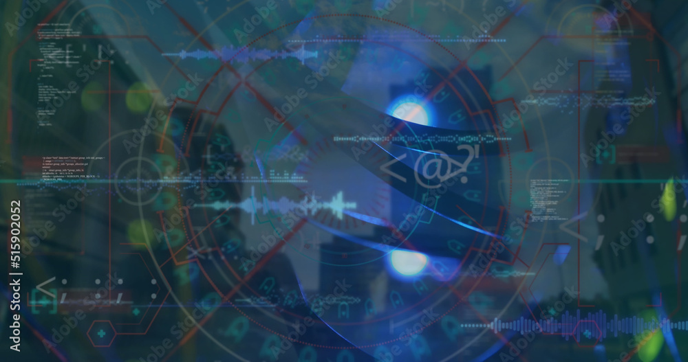 Fototapeta premium Image of data processing over media icons