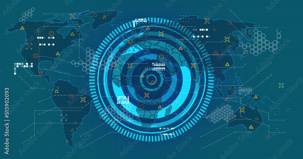 Image of processing circle over world map on green background Image of processing circle over world map on green background