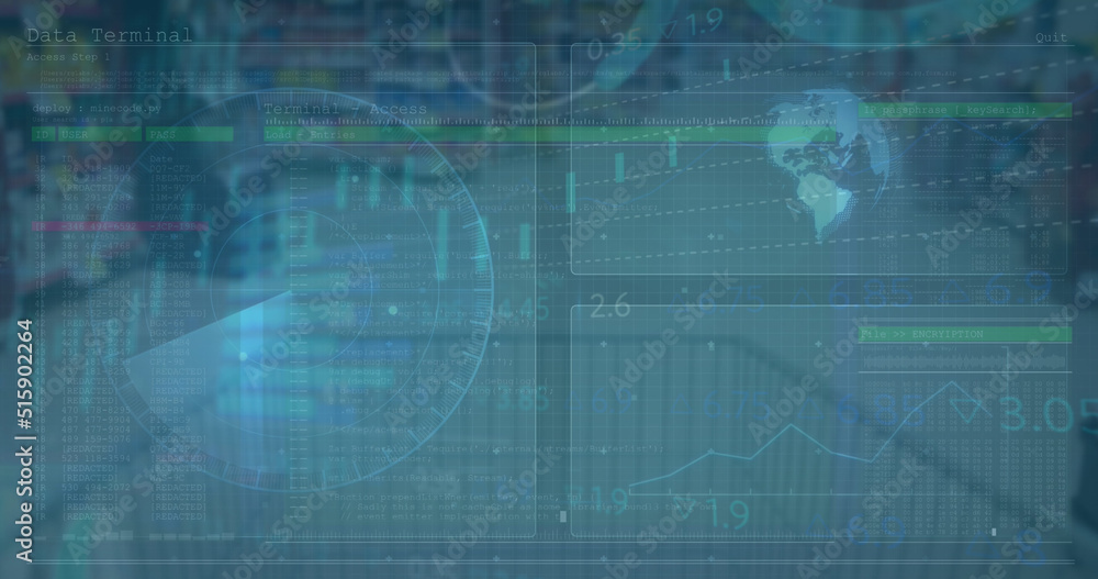Image of data processing over shopping trolley Image of data processing over shopping trolley