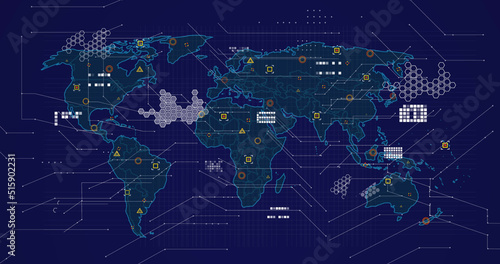 Image of data processing on blue background