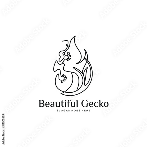 lizard beauty logo and female face. line art combination of 2 tailed lizard with female face