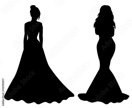 bride black silhouette, isolated, vector
