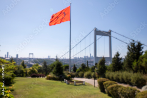 Turkish flag near Bosphorus Bridge 