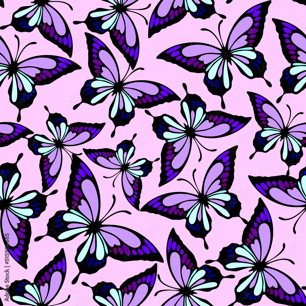 seamless repeating pattern of black and purple butterflies on a pink background, texture, design seamless repeating pattern of black and purple butterflies on a pink background, texture, design