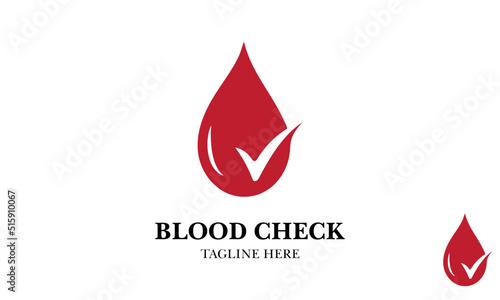 Blood Check Logo Design Template. blood sauce drop check logo vector icon illustration.