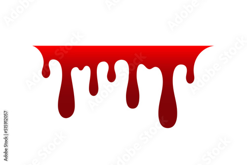 Blood drip cartoon. Halloween bloodstain isolated white background. Splatter stain. Horror drop flow. Red scare ink. Blot texture. Colorful splash. Stream bleeding. Flowing liquid Vector illustration