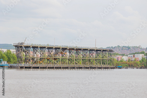 Dunston Gateshead England: 18th May 2022: View of Dunston Staiths from Newcastle on grey hazy day
