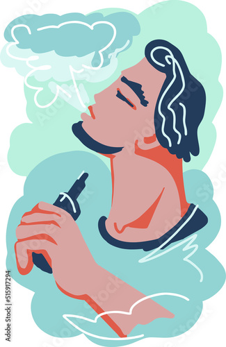 Vaper man smokes an electronic cigarette.