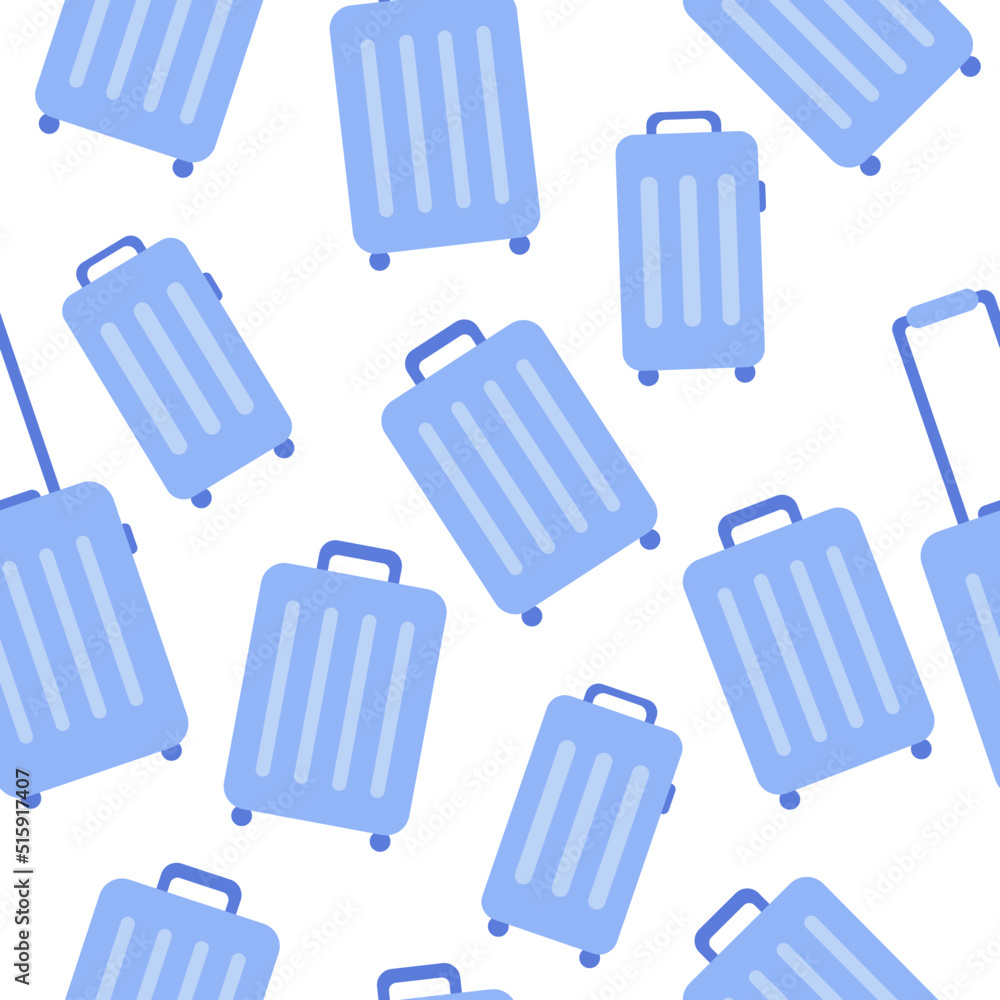 Cartoon colored baggage bag seamless pattern isolated on white background. Different plastic luggage vector flat illustration. Various travel suitcases, business bags, and backpack Cartoon colored baggage bag seamless pattern isolated on white background. Different plastic luggage vector flat illustration. Various travel suitcases, business bags, and backpack