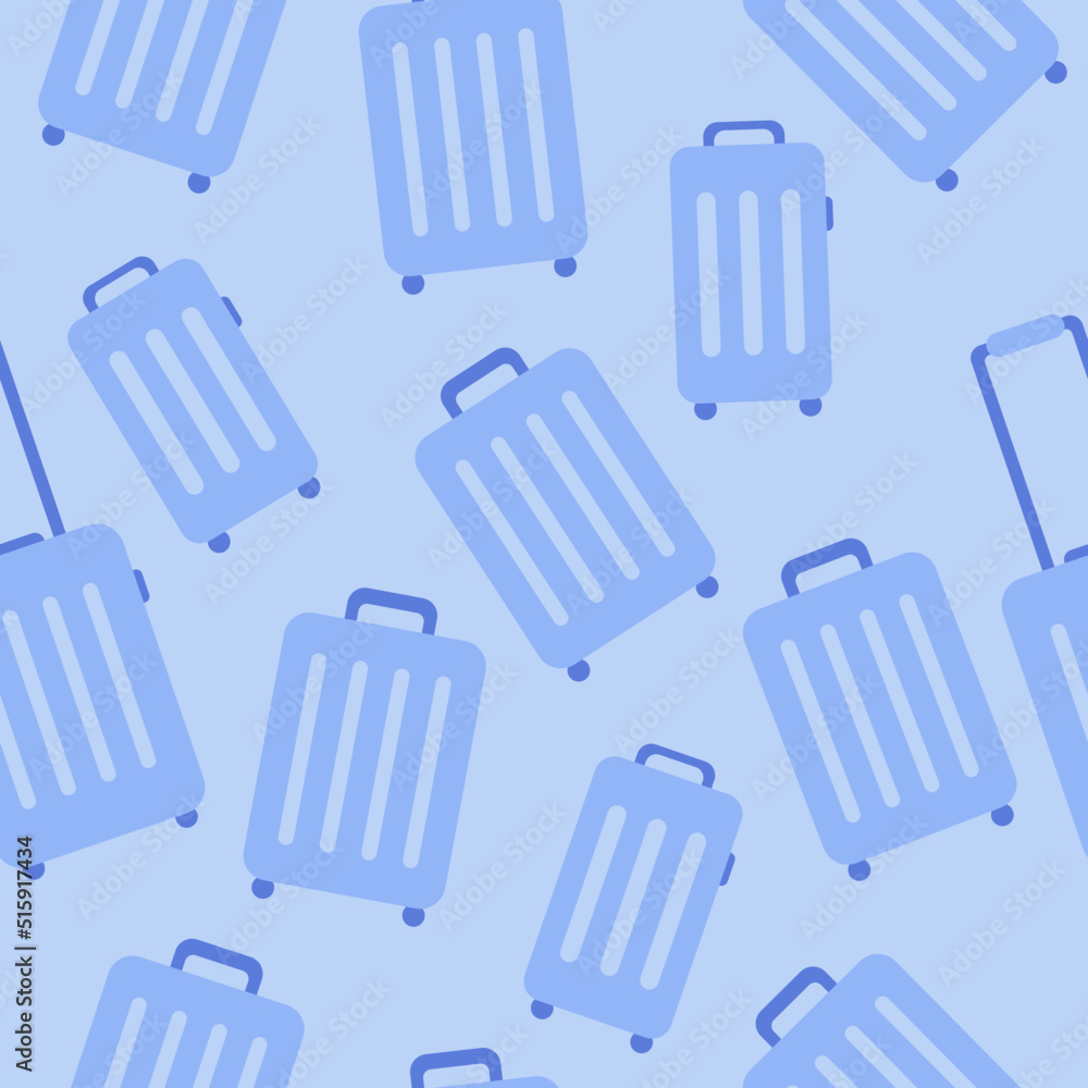 Cartoon colored baggage bag seamless pattern isolated on white background. Different plastic luggage vector flat illustration. Various travel suitcases, business bags, and backpack Cartoon colored baggage bag seamless pattern isolated on white background. Different plastic luggage vector flat illustration. Various travel suitcases, business bags, and backpack