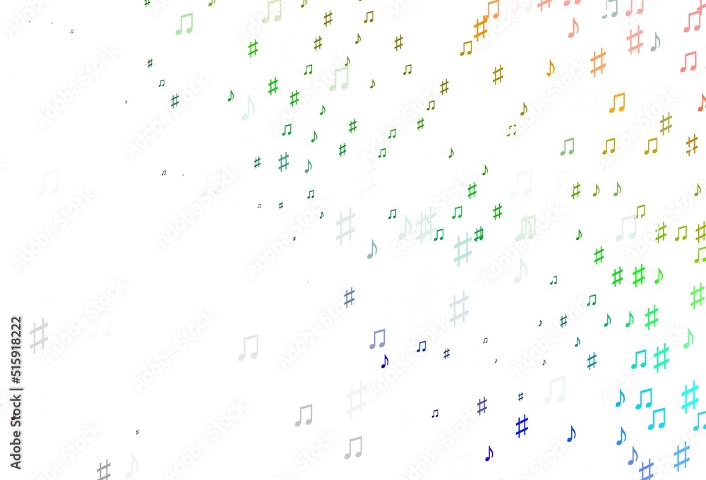 Light Multicolor, Rainbow vector background with music symbols.