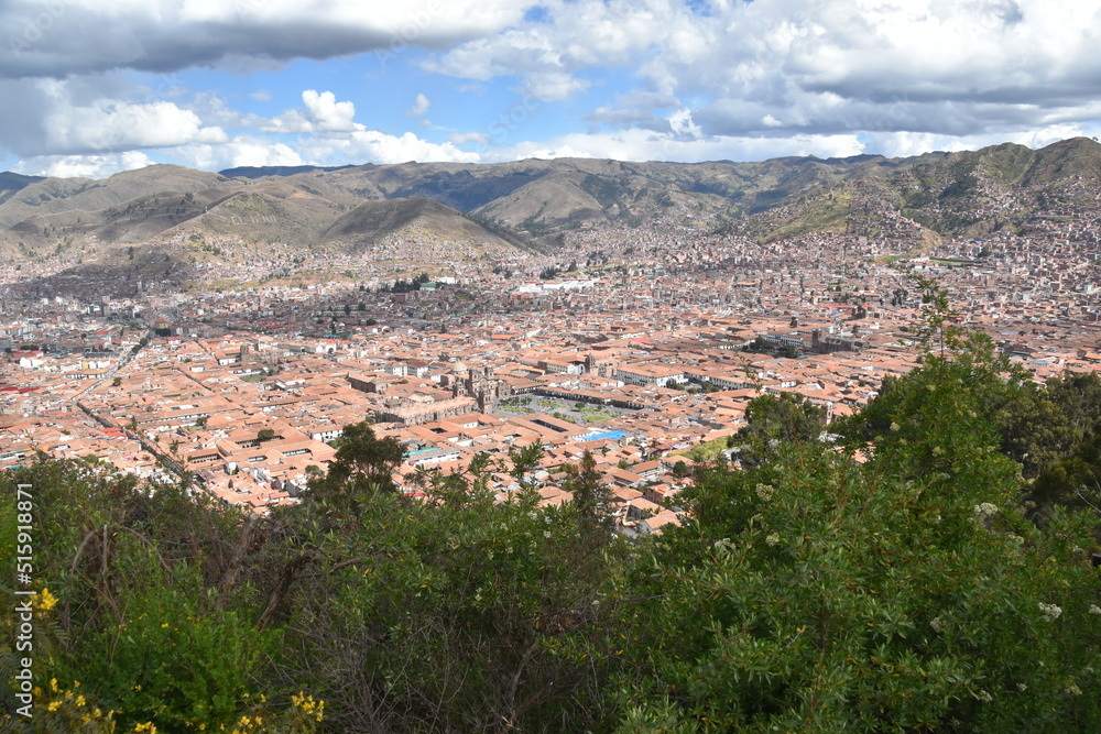 Obraz premium The view over Cusco from the Old Incan ruins of Saqsaywaman in Peru