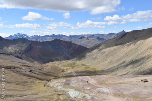 Rainbow Mountain Vinicunca (Montana de siete colores) and the valleys and landscapes around it in Peru