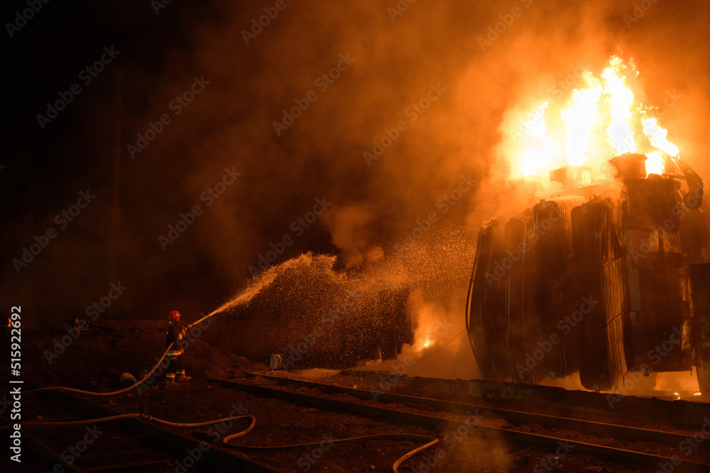 Fototapeta premium Missile attack on a railway station in the Lviv region
