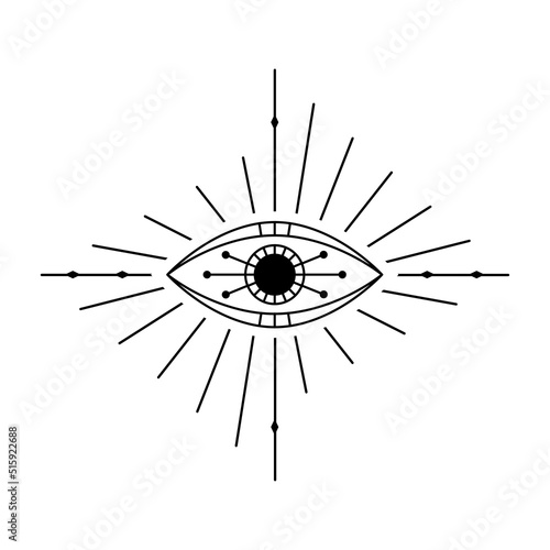 Evil Seeing eye symbol. Occult mystic emblem, graphic design tattoo. Esoteric sign alchemy, providence sight