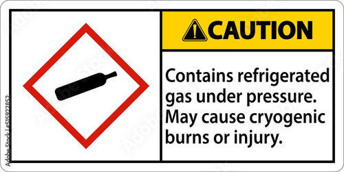 Caution Contains Refrigerated Gas Under Pressure GHS Sign