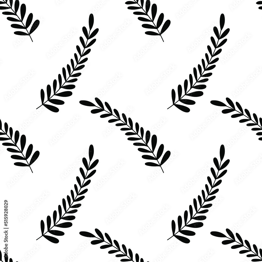 Fototapeta premium Black leaves. Floral seamless pattern.