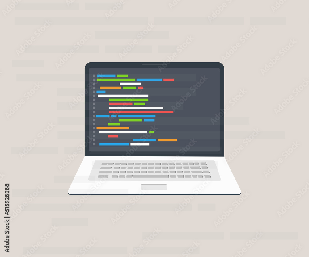 Computer software with programming coding text application window on laptop screen logo design. Big data processing, computing isometric vector design and illustration.
Computer software with programming coding text application window on laptop screen logo design. Big data processing, computing isometric vector design and illustration.