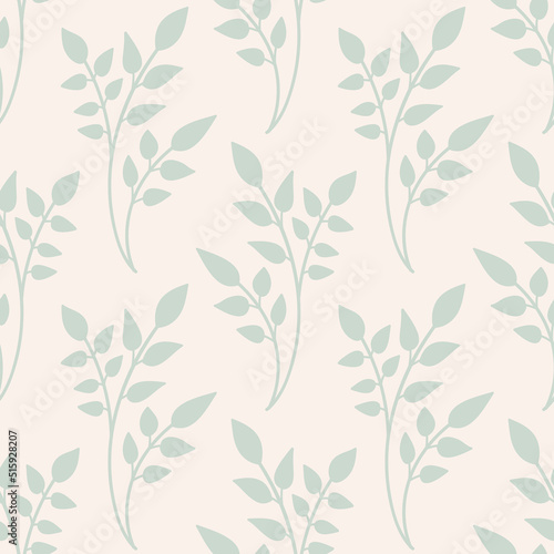 Silver branch with leaves. Floral seamless pattern. 