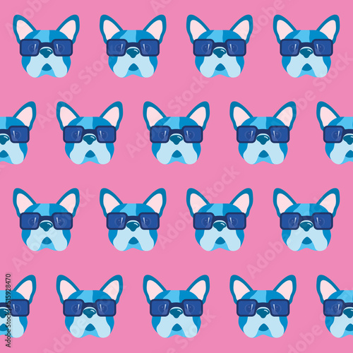 french bulldog with glasses seamless pattern